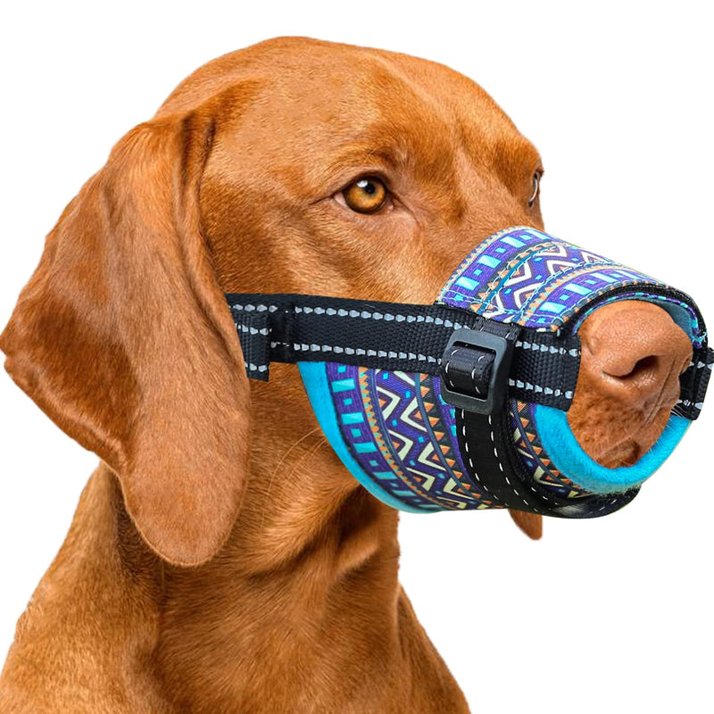 BARKLESS Dog Muzzle, Soft Nylon Print Muzzle for Small Medium Large Dogs Labrador, Jack Russell, Breathable Mesh Muzzle Anti Biting Chewing, Dog Mouth Cover for Grooming and Vet Visit S Blue - PawsPlanet Australia