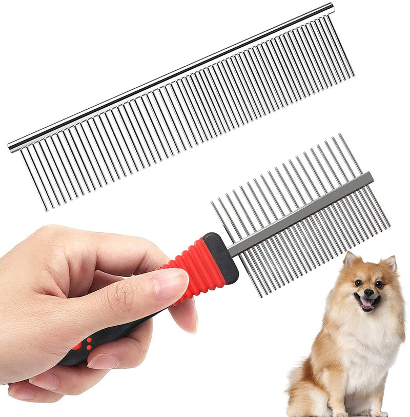 2 Pieces Undercoat Rake Combs Pet Dematting Fur Rake Dog Combs 2 Sided Undercoat Rake for Pets Dematting Tool for Dogs Stainless Steel Teeth Comb - PawsPlanet Australia