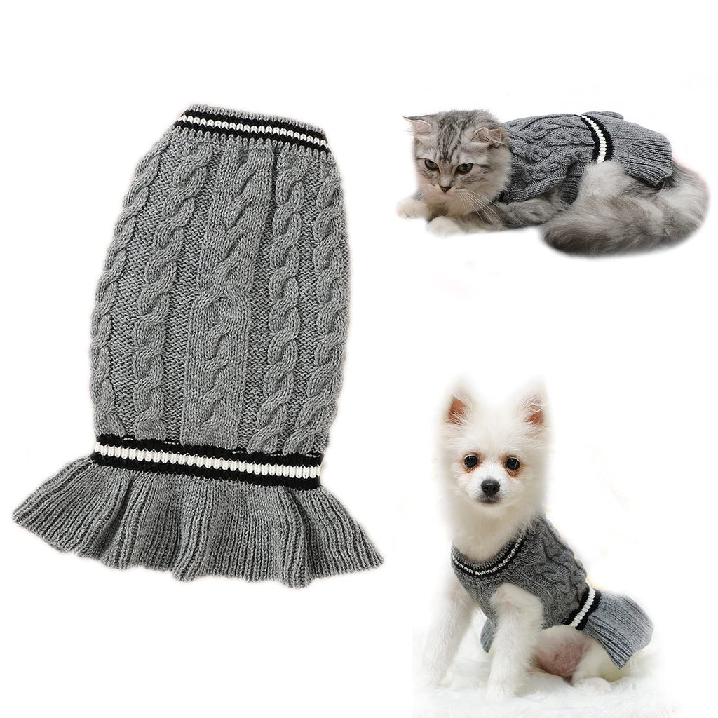 Banooo Cute Girl Dog Sweater Dress Soft Knit Dog Skirt Pullover Knitwear Warm Knitted Sweatshirts Fall Winter for Female Dog Puppy Cat (S, Grey) Small - PawsPlanet Australia