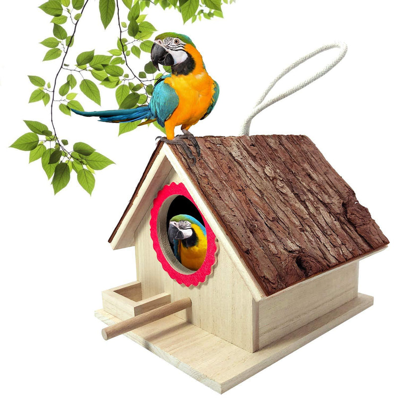 Sufford Wooden Birdhouse with Bark, Birdhouses for Outdoor Hanging, Humming Bird Houses for Outside, Paintable Bird Hut for Crafting, Bird Nesting Box for Wren Dove Swallow Sparrow Finch - PawsPlanet Australia