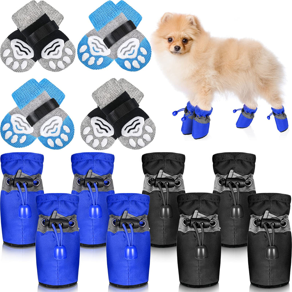 16 Pieces Dog Cat Boots Shoes Socks Set Includes 8 Pieces Non-Slip Puppy Pet Booties with Reflective Straps and 8 Pieces Breathable Dog Socks with Adjustable Straps for Small Dogs Pet Paw Protector - PawsPlanet Australia