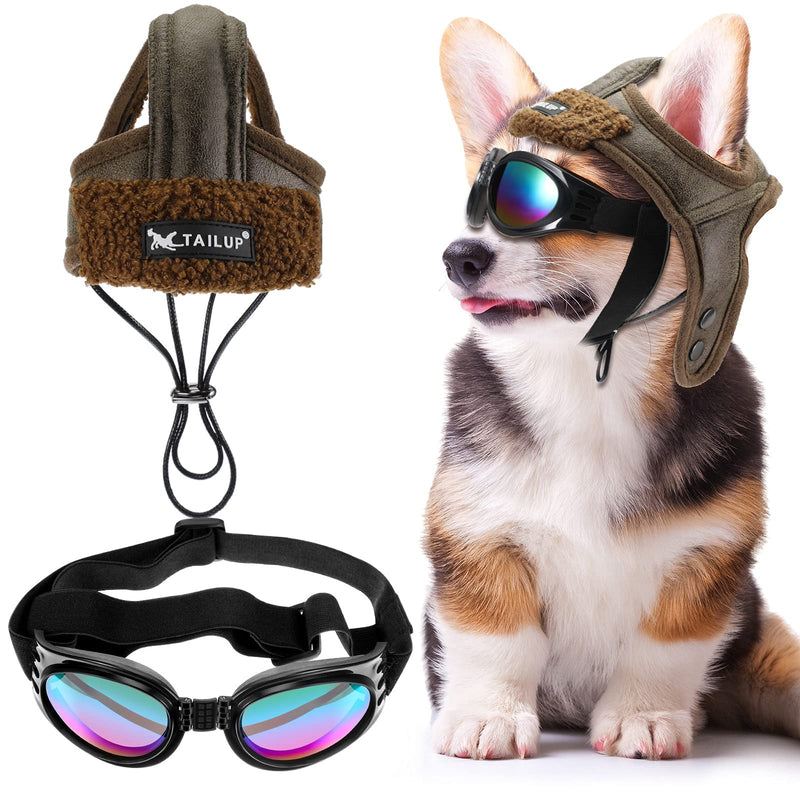 Frienda 2 Pieces Dog Pilot Costumes Dog Pilot Hat with Goggles Dog Winter Warm Hat with Ear Holes Dog Leather Fleece Trapper Cap Motorcycles Protect Hat for Small Medium Dogs - PawsPlanet Australia