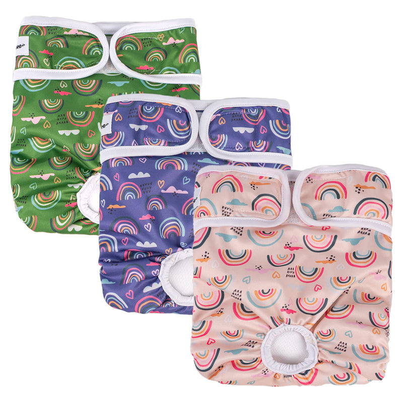 Docuwee Female Diapers Wraps (3 Pack), Reusable Puppy Absorbent Wrap for Puppies, Small and Medium Sized Dogs Incontinence, Menstrual Care, XS-L Rainbow clouds XS(7’’-11’’) - PawsPlanet Australia