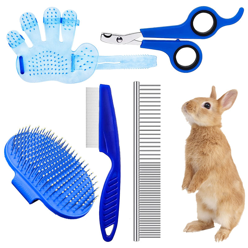 5 Pieces Rabbit Grooming Kit,Rabbit Grooming Brush,Pet Bath Comb Brush,Pet Nail Clipper,Pet Comb for Rabbit,Hamster,Bunny and Guinea Pig - PawsPlanet Australia