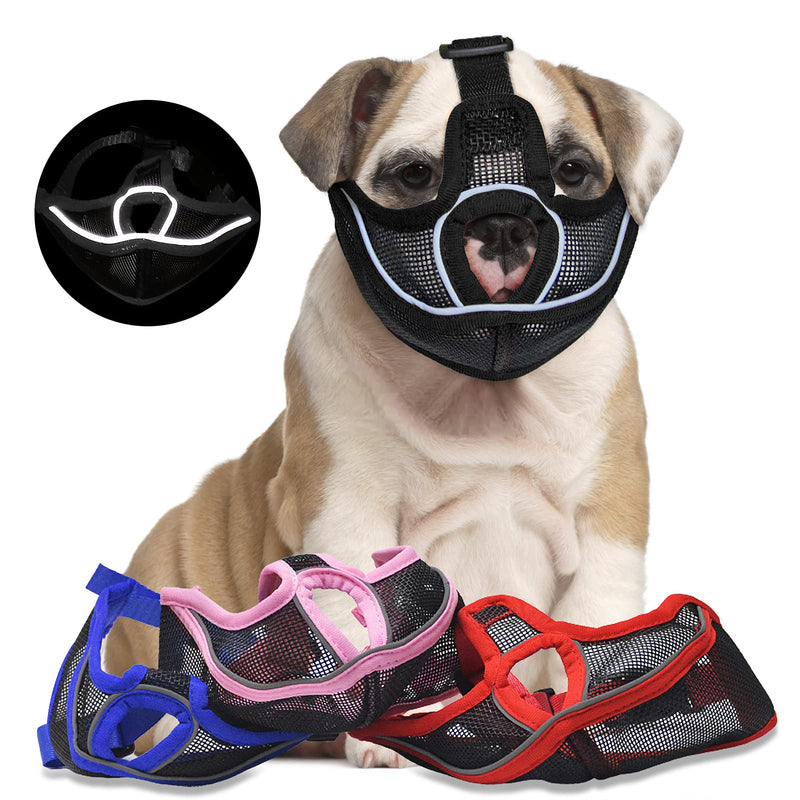 Short Snout Dog Muzzles, Poonpand [Upgraded] Pug Muzzle with Reflective Strip Design, Adjustable Breathable Mesh Bulldog Muzzle for Chihuahua/Bull Dogs, Anti Biting Chewing Barking Training S(Neck:11.02-14.17 in) black - PawsPlanet Australia