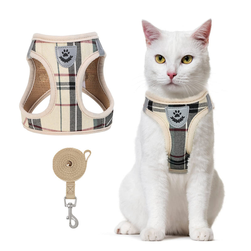 PUPTECK Cat Harness and Leash Set - Soft Comfortable Breathable Harness and Durable Leash Adjustable Vest Escape Proof with Reflective Strips and Shield for Small Medium Large Cats M:Chest:13-15in Beige - PawsPlanet Australia