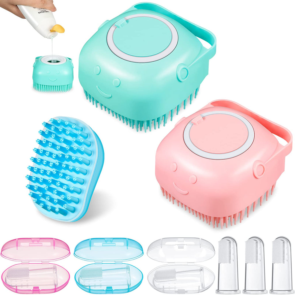 3 Pieces Dog Bath Brush Kit Pet Bathing Brush Tool Soft Silicone Pet Shampoo Massage Dispenser Grooming Shower Brush Dog Bath Brush and 3 Pieces Dog Finger Toothbrush for Dog Teeth Cleaning - PawsPlanet Australia