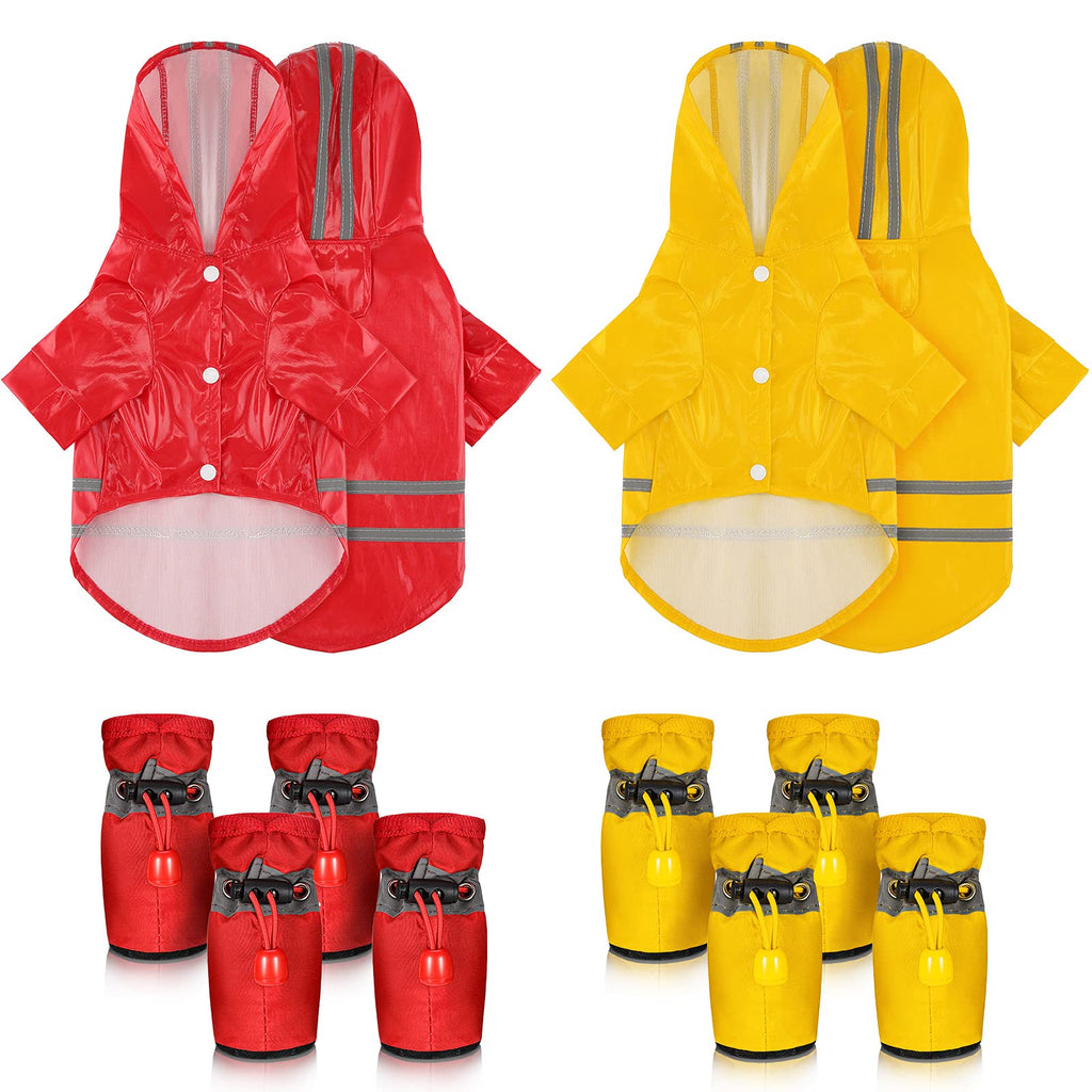 Dog Raincoat Rain Boots Set Include 2 Pieces Small Pet Raincoat and 8 Pieces Waterproof Dog Boots Shoes, Hooded Four-Leg Jacket Puppy Rain Poncho with Reflective Stripe for Small Pet Dog Cat - PawsPlanet Australia