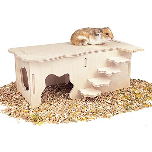 CAREUPET Hamster Wooden Houses with Steps, Hamster Hideout, Multi Chamber Room for Hamster Syrian Mice Gerbils Mouse Dwarf Small - PawsPlanet Australia