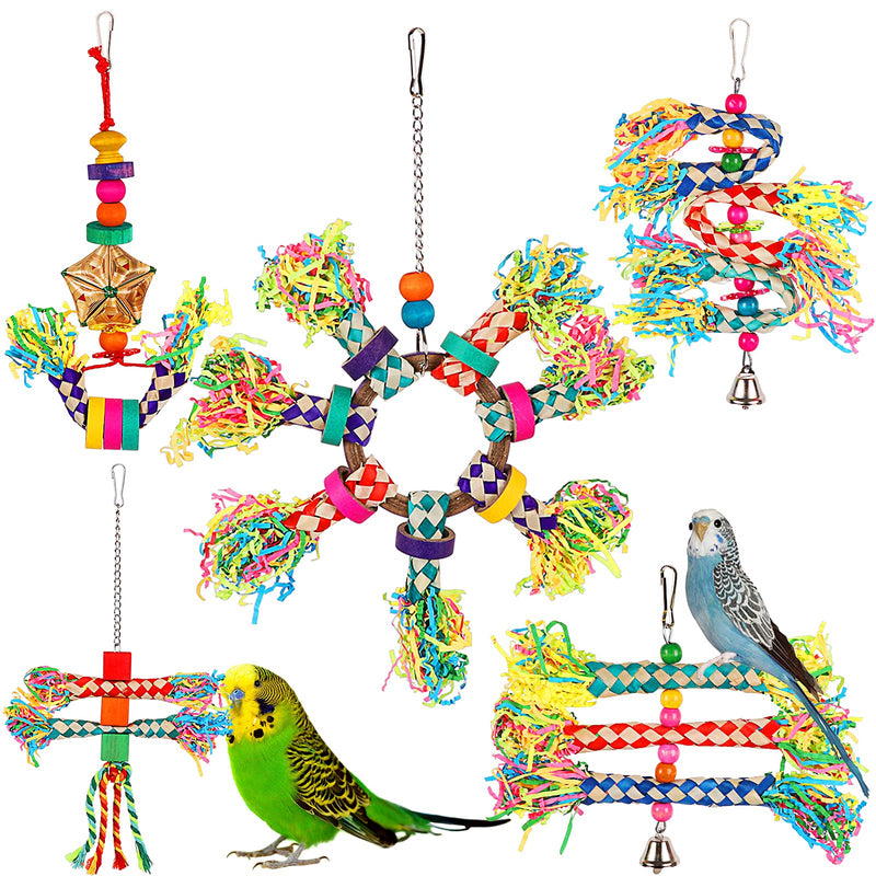 Bird Shredding Toys, 5PCS Colorful Bamboo Hanging Toys Parrot Chew Wooden Blocks, Bird Foraging Toys for Small Medium Parrots Parakeets, Conures, Cockatiel, Lovebird - PawsPlanet Australia