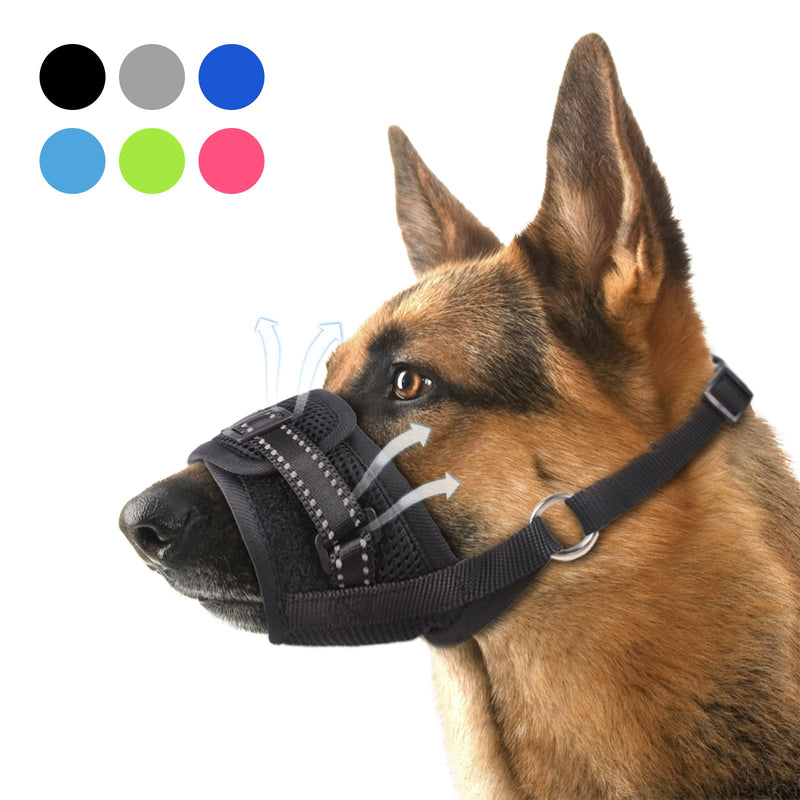 Dog Muzzle, Nylon Soft Dog Muzzle for Large Dog, Breathable Mesh Dog Muzzle for Barking Biting and Chewing, Reflective Large Dog Muzzle with Adjustable Buckle, No Bark Muzzle for Medium Large Dogs S(Circumference:4.7''-5.9''in) black - PawsPlanet Australia