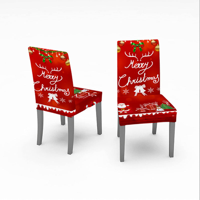 Christmas Restaurant Elastic Chair Cover Chair Protective Seat Cover, Suitable for Family, Restaurant, High Back Chair Cover, Christmas Theme Kitchen Decoration Restaurant Chair Cover（2PCS） - PawsPlanet Australia