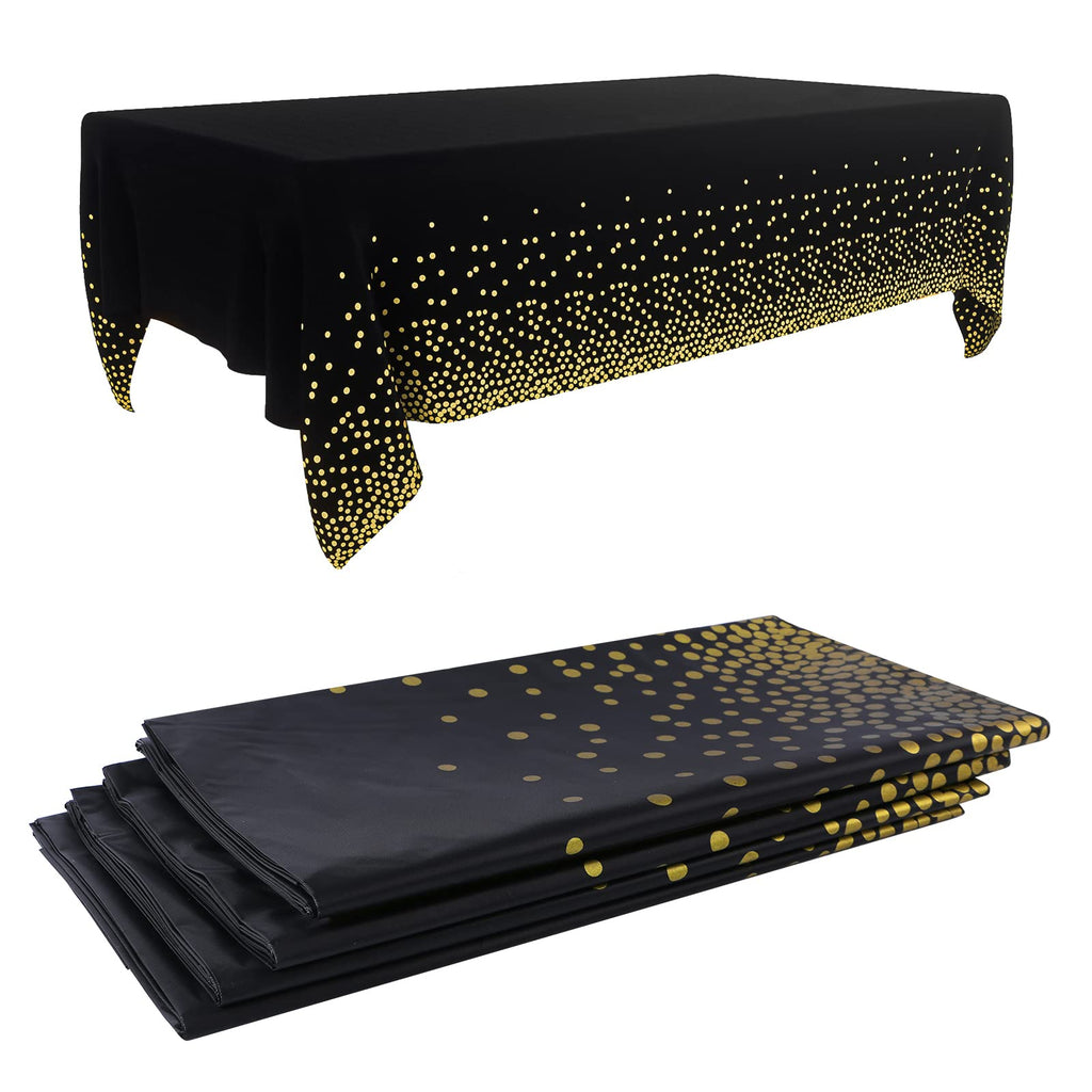 4 Pack 54" x 108" Inch Black and Gold Disposable Plastic Tablecloths for Rectangle Table Cover with Gold Dot Confetti for Parties Thanksgiving Christmas, Graduation and Birthday - PawsPlanet Australia