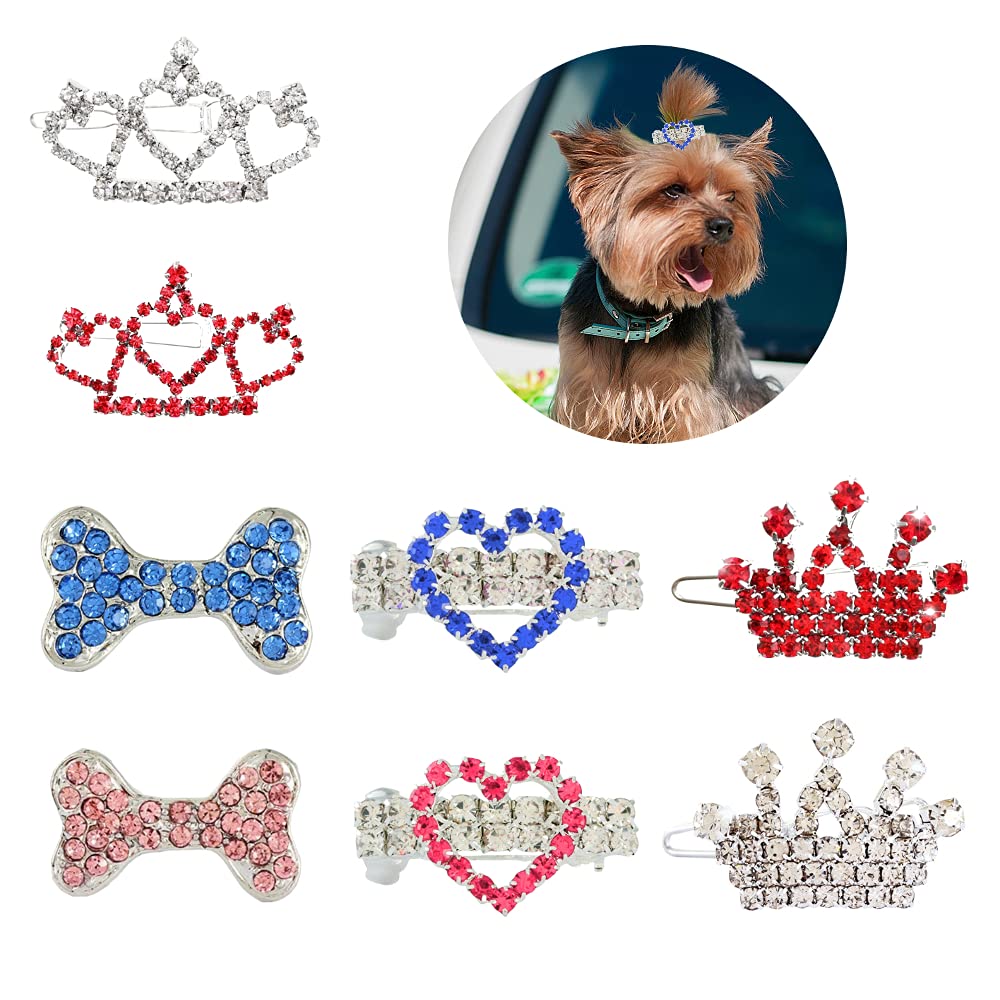 DaFuEn 8 Pieces Dog Accessories for Small Dogs Crown Rhinestone Girls Puppies Barrette Grooming Hair Accessories Crystal Dog Tiara Dog Bows Grooming Pet Grooming Products # 1 - PawsPlanet Australia