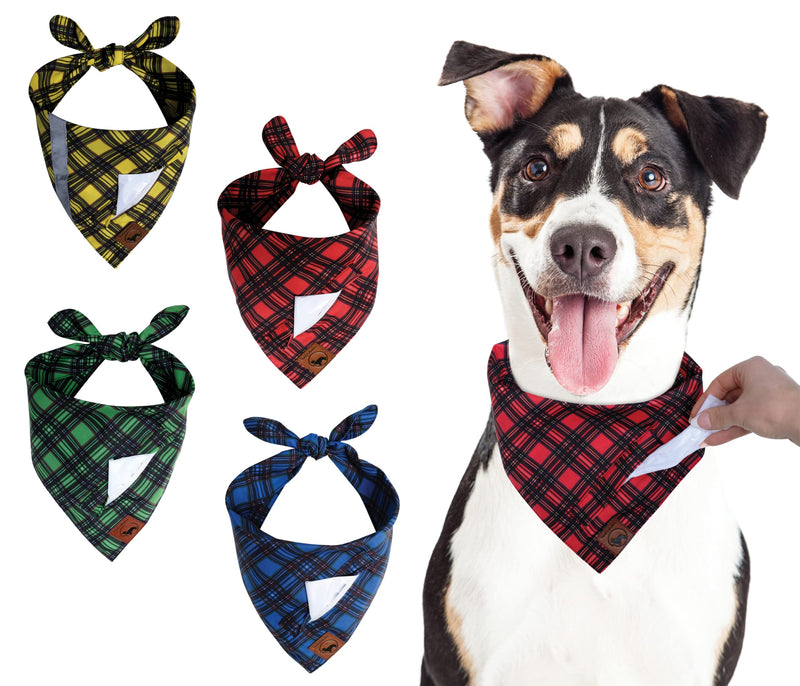 Pawsh Collection Dog Bandanas with Poop Bags Pocket-For SM to XL Dogs. Dog Bandanas-4 Pack, Includes 1 Reflective Dog Scarf. Reversible Bandanas for Dogs. Cute Puppy Bandana. Eliminate Poop Bag Holder Small - PawsPlanet Australia