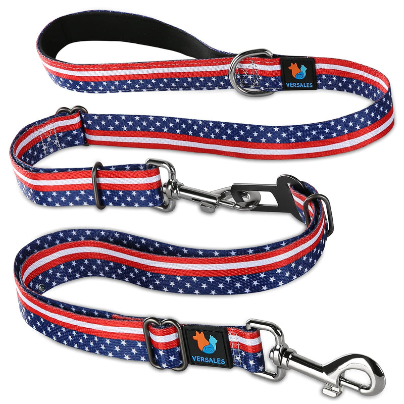 VERSALES Dog Leash, 4/6 FT Dog Leash for Large Dogs Heavy Duty Dog Leashes for Medium and Small Dogs, Reflective Bungee Dog Leash for Dog Training, Nylon Dog Leash and Seatbelt Set American Flag/Dog Leash and Seatbelt Set - PawsPlanet Australia