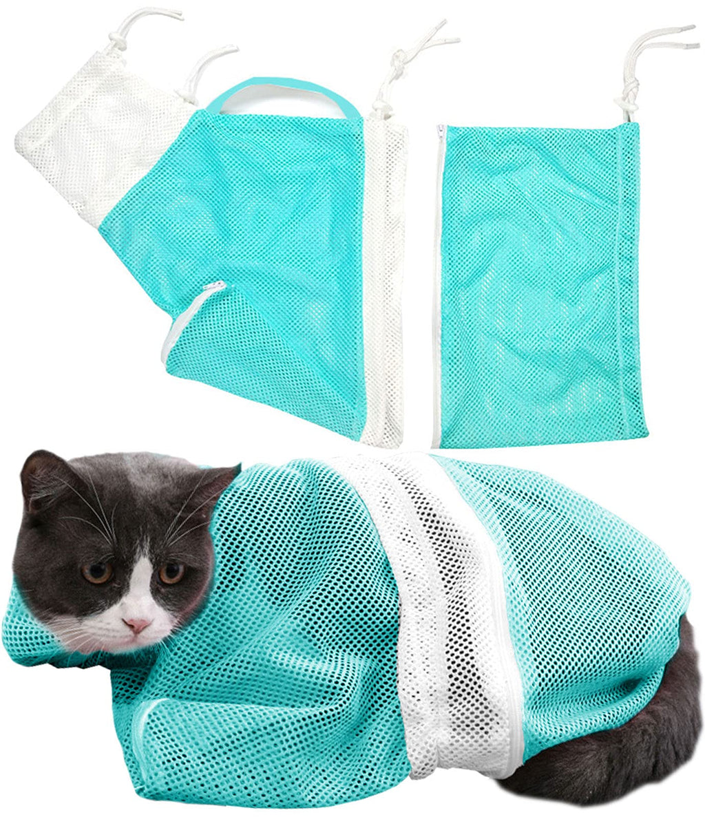 Kongon Cat Bathing Bag, Multifunctional Adjustable Cat Grooming Bag Anti-Bite Anti-Scratch Cat Shower Bag Blue - PawsPlanet Australia