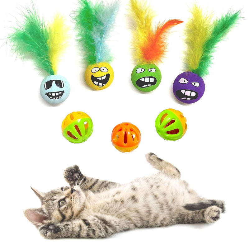 Cat Toys Balls with Feathers Interactive Ball Cat Toy Soft EVA Foam Cat Toy Ball Kitten Chase Toy Including 4 Funny Cat Ball Toys with Feather and 3 Rattle Ball Cat Toy Plastic Lattice Jingle Balls - PawsPlanet Australia