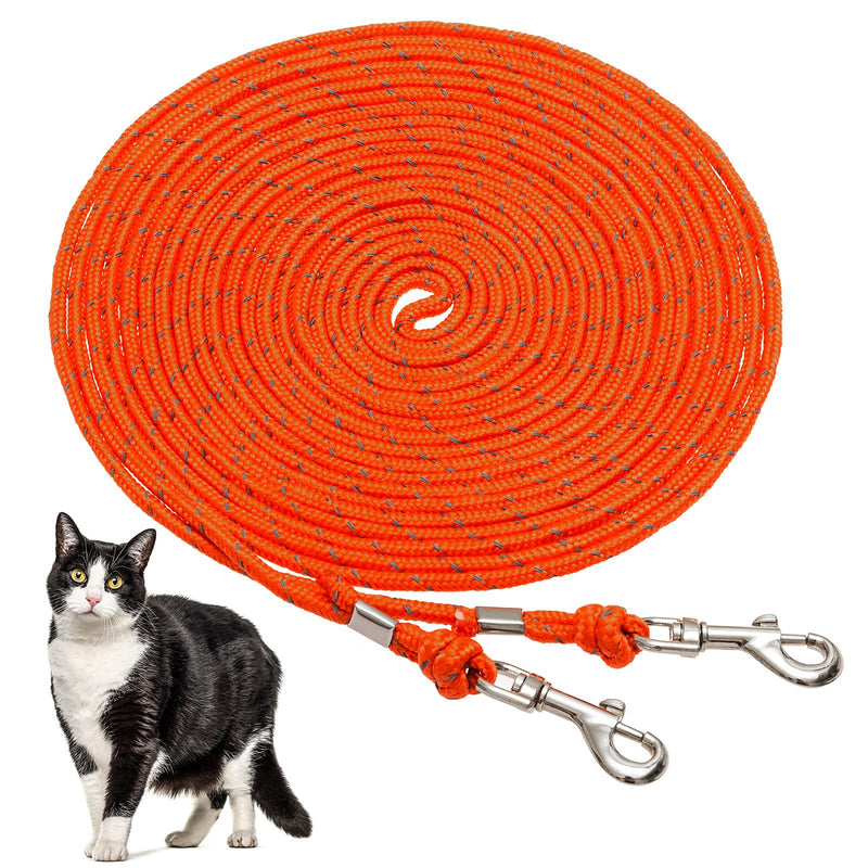 OFPUPPY Reflective Cat Leash - 26 FT Nylon Braided Cat Lead for Outside, Escape Proof Walking Long Cat Tie Out Pet Rope Leash, Orange Black - PawsPlanet Australia