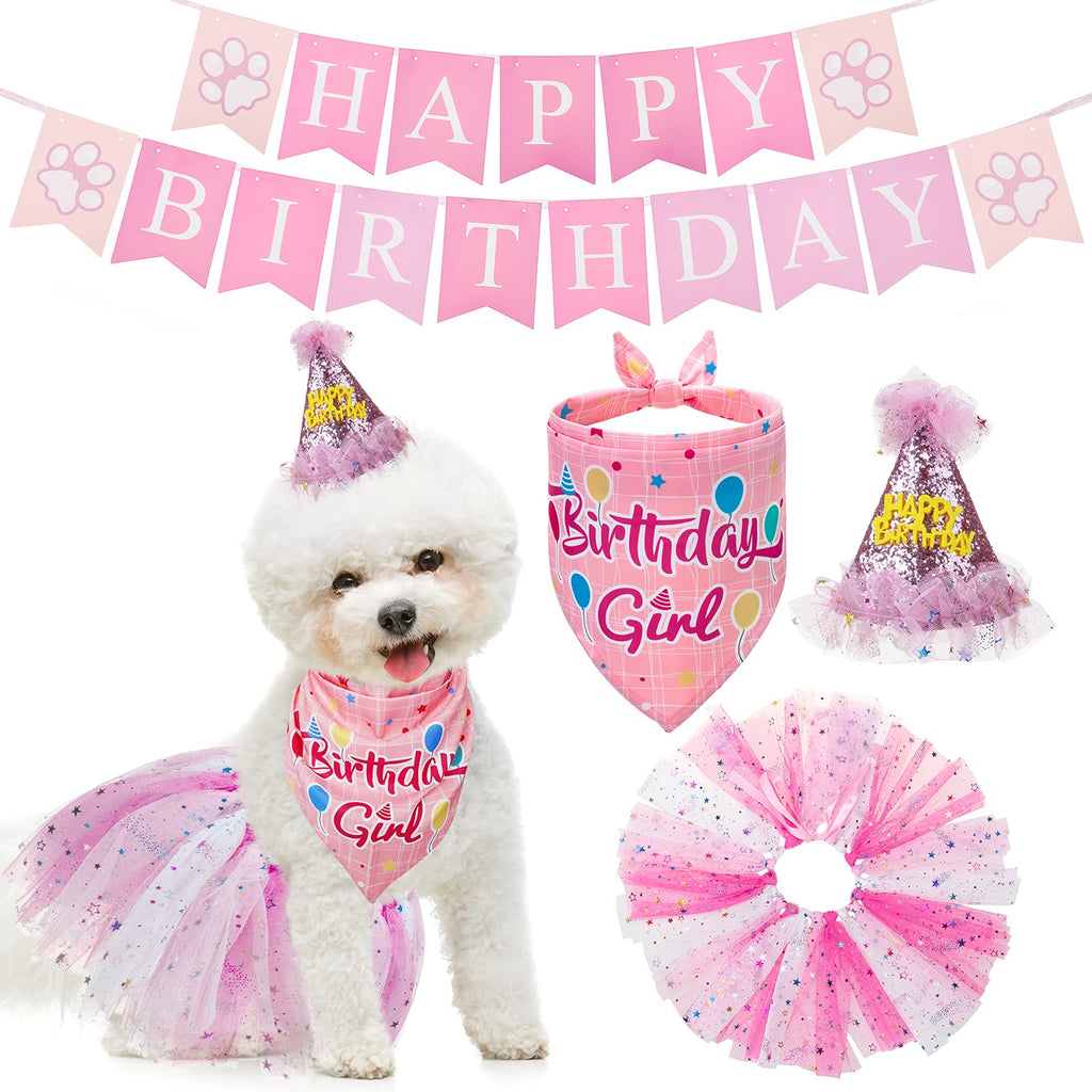 Dog Birthday Bandana for Girls with Birthday Hat, Banner, and Princess Skirt, Cute Pink Dog Birthday Party Supplies Set for Small Medium Dogs and Puppies - PawsPlanet Australia