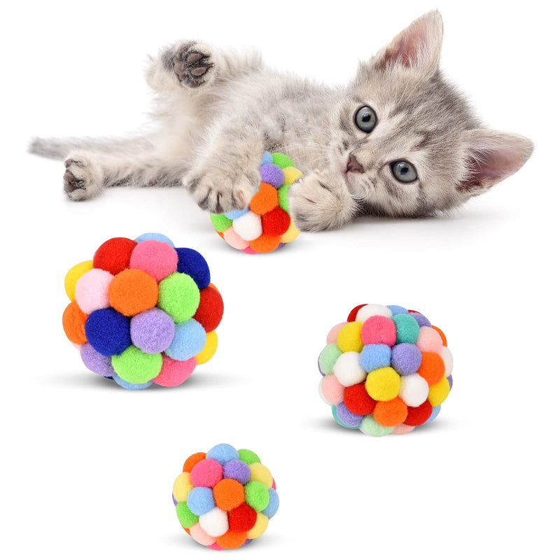 Cat Toy Balls with Bell, TUSATIY Colorful Soft Fuzzy Balls Built-in Bell for Cats, Chewing Toys Interactive Cat Toys for Indoor Cats and Kittens 3 Pack - PawsPlanet Australia