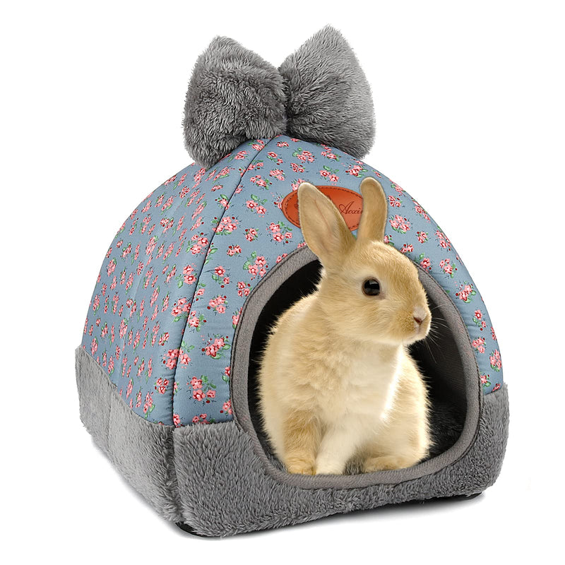 YUEPET Guinea Pig Bed Warm Bunny Cave Beds Cute Bowknot House Big Hideouts Cage Accessorie for Dwarf Rabbits Hamster Bunny Ferrets Rats Hedgehogs Chinchilla Blue - PawsPlanet Australia