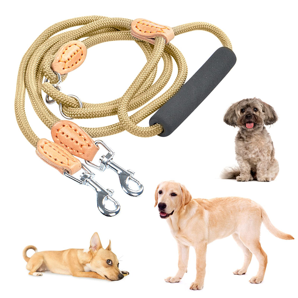 Double Dog Leash, No Tangle Dual Dog Leash Double Leash for 2 Dogs with Comfortable Padded Handles and 360° Swivel, Dog Leash Splitter for Small Medium Large Dogs Service Walking Running (Khaki) - PawsPlanet Australia