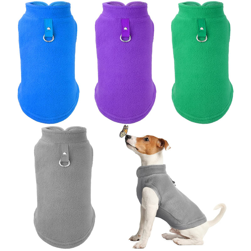 Dog Fleece Vest 4 Pieces Dog Cold Weather Pullover Dog Cozy Jacket Winter Dog Clothes Pet Sweater Vest with Leash Ring for Small Dogs Gray, Green, Purple, Blue Medium - PawsPlanet Australia