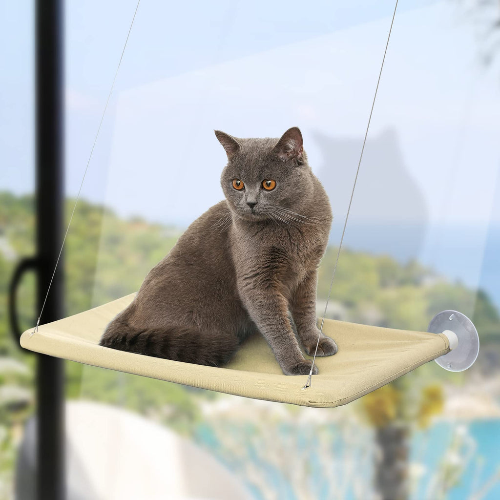 MUMUPET Cat Hammock, Cat Window Perch with Suction Cups, Pet Resting Seat Safety Holds Two Large Cats, Cat Window Hammock Providing All Around 360° Sunbathe for Cats Weighted Up to 30lb Cream - PawsPlanet Australia