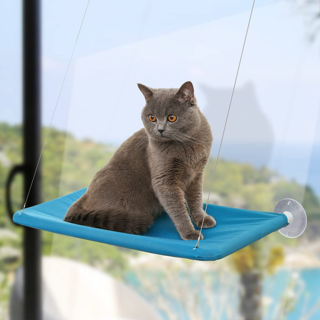 MUMUPET Cat Hammock, Cat Window Perch with Suction Cups, Pet Resting Seat Safety Holds Two Large Cats, Cat Window Hammock Providing All Around 360° Sunbathe for Cats Weighted Up to 30lb Denim Blue - PawsPlanet Australia