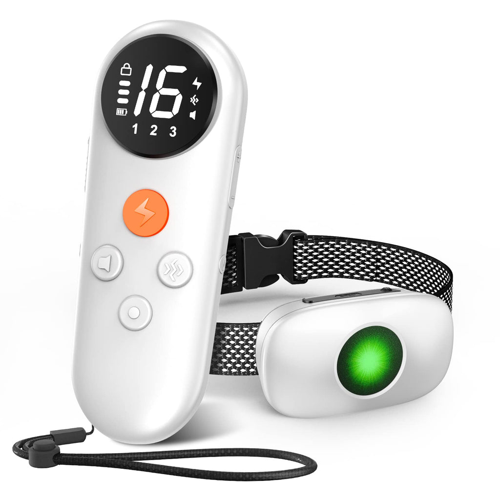Dog Shock Collar,PORUIS Lightweight Dog Training Collar with Remote,Rechargeable E-Collar Bark Collar with 3Safe Training Modes,Security Lock and 1640Ft Remote for Small Medium Large Dog White - PawsPlanet Australia