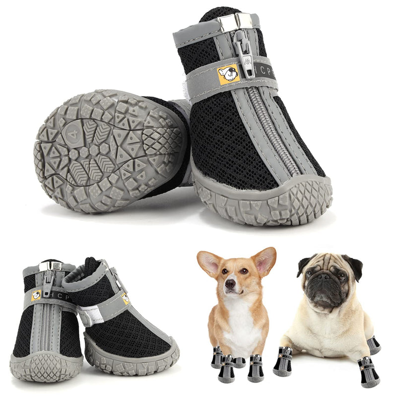 Kajiewo Dog Boots, Dog Shoes for Hot Pavement, Anti-Slip Breathable and Waterproof Dog Shoes for Small Medium Dogs with Reflective & Adjustable Strap Zipper 4PCS Size 1:(1.10"x1.37")(LxW)within 13lb - PawsPlanet Australia
