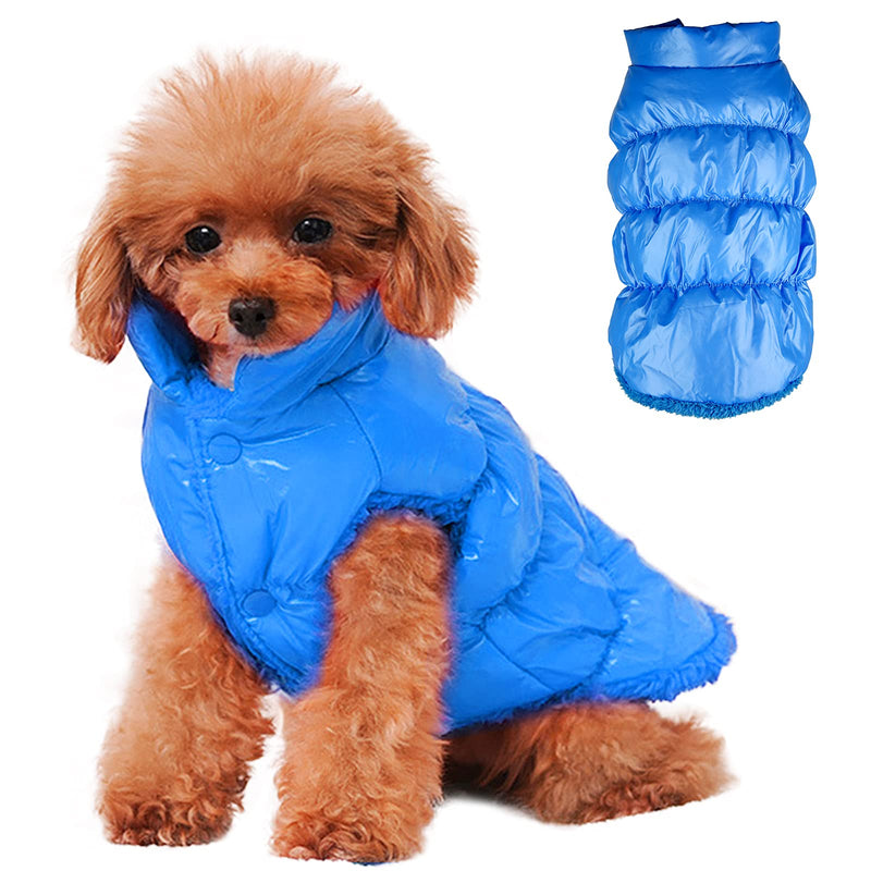 Small Dog Winter Coat Puppy Jacket, Fleece Lining Warm Dog Vest Windproof Cold Weather Pet Clothes for Chihuahua Teddy Poodles Blue M (4-6lbs) - PawsPlanet Australia