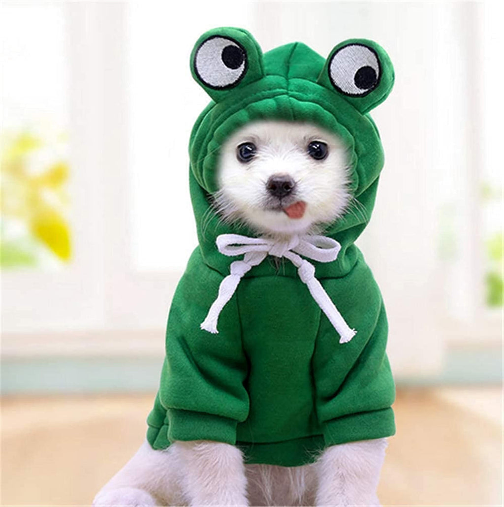 Funny Frog Dog Hoodie, Dog Sweater Cute Apple Banana Frog Warm Jacket for Pet Fashion Cold Weather Outfit for Small Medium Puppy Cats Green S - PawsPlanet Australia