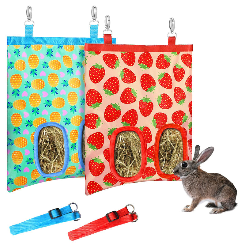 2 Pieces Hay Feeder Bag for Chinchilla Hamsters Rabbit Guinea Pig Small Pets - 600D Oxford Cloth Fabric (Strawberry, Pineapple) - PawsPlanet Australia
