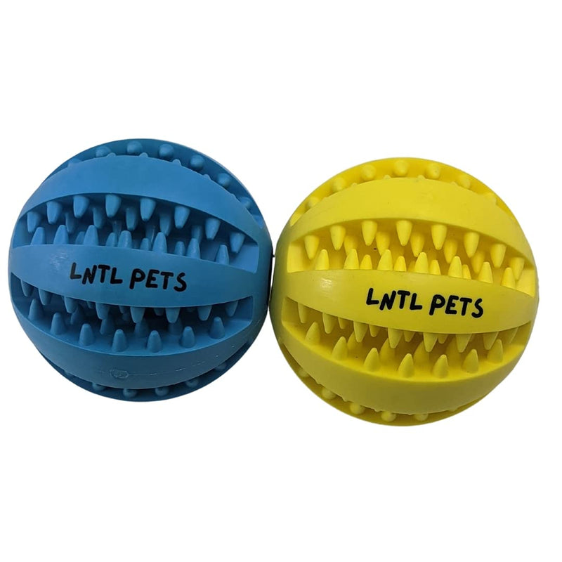 LNTL Best Dog Food Ball, Pet Food Treat Feeder, Dog Chew Tooth Cleaning Ball, Dog Exercise Game IQ Training Ball, Dog Food Dispensing Toys 2.36 inch (Pack of 2) Yellow & Blue - PawsPlanet Australia