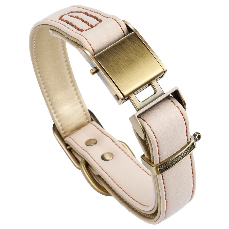 Faleela Adjustable Classic Luxury Padded Leather Dog Collar with Quick Release Metal Buckle -Soft and Strong Collar for Small Medium Large Dogs S Beige - PawsPlanet Australia