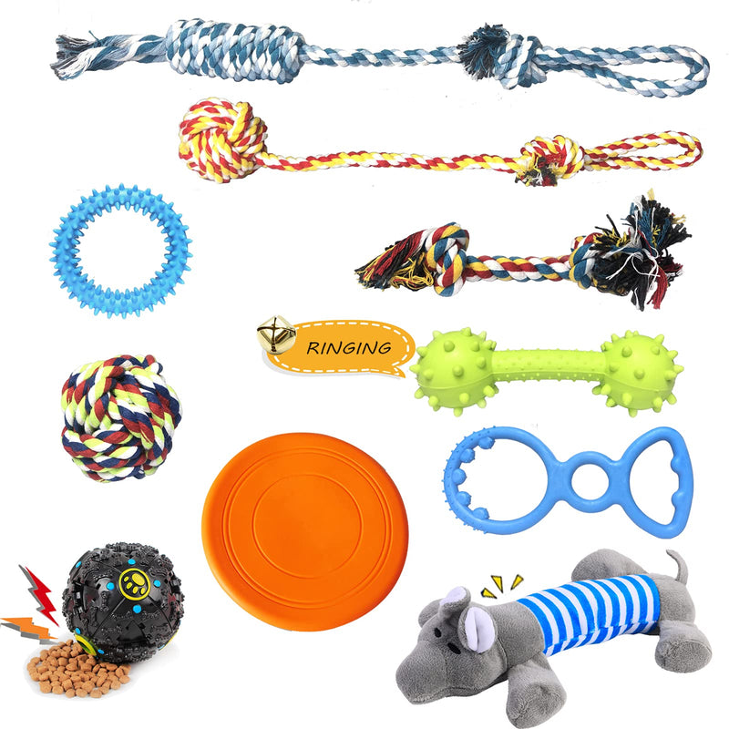 VKTCD Interactive Dog Toys for Puppy , 10 Pack Puppy Teething Chew Toy and Durable Dog Toys with IQ Treat Ball/ Squeak /Dog Flying Disc/ Rope for Medium to Small Dogs Playtime and Teeth Cleaning - PawsPlanet Australia