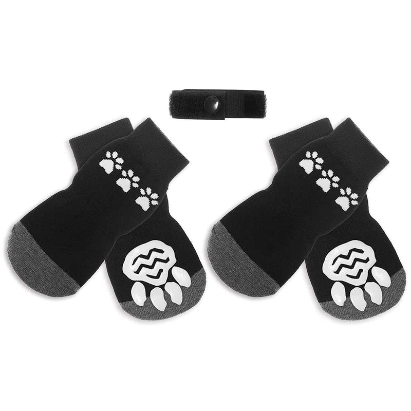 BINGPET Non-Slip Paw Pattern Dog Socks - Pet Paw Protectors with Grips Black Gray Socks for Hardwood Floors Medium - PawsPlanet Australia