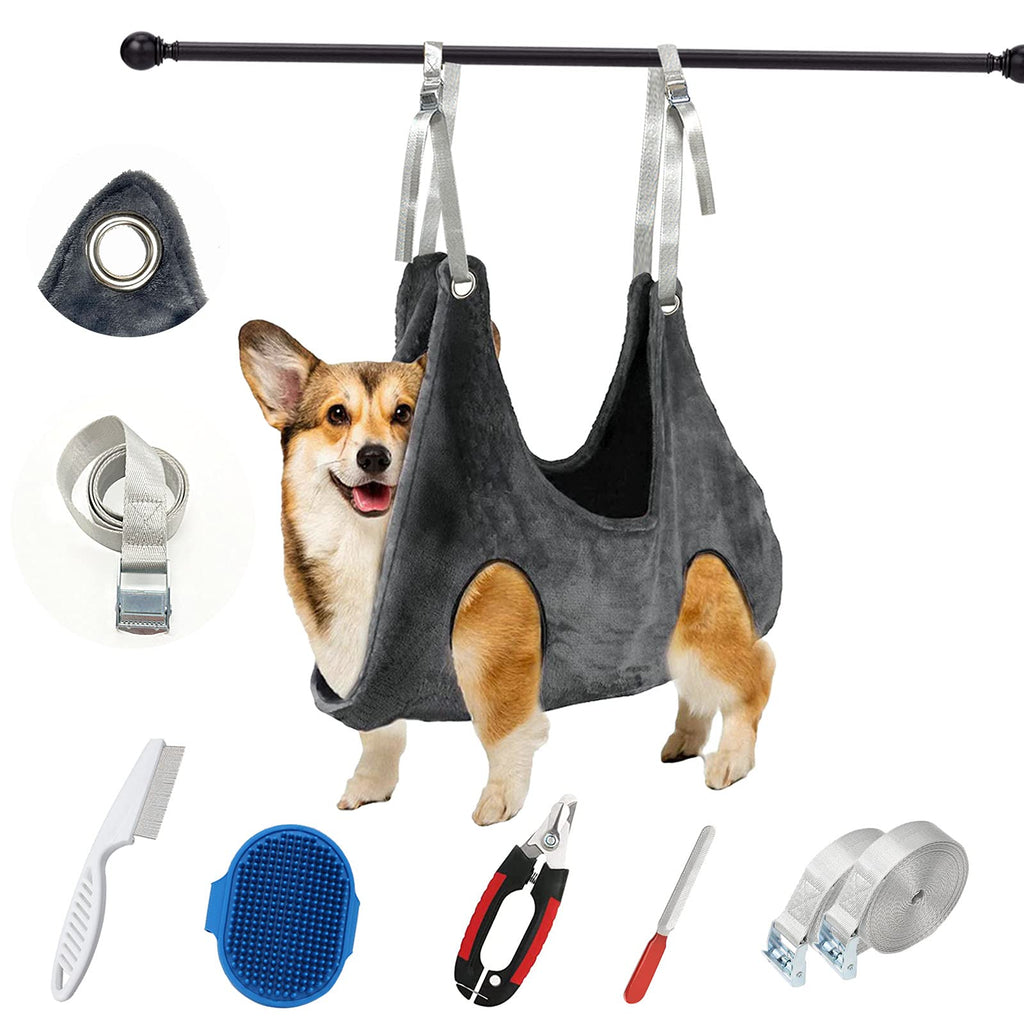PIPIHUA Dog Grooming Hammock,Dog Grooming Harness for Trimming Nail,Pet Supplies Kit 7 in 1with Hammock/Nail Clipper/Comb/Webbing/Nail File/Pet Brush S - PawsPlanet Australia