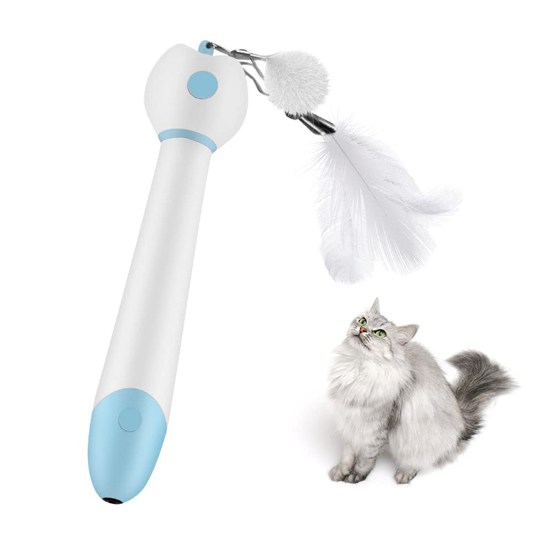 Subuigar Interactive Cat Toys,Cat Laser Pointer & Cat Feather Toys 2 in 1,Cat Toys for Indoor Cats with Bell,Retractable Cat Wand Toy for Kitten Play Chase Exercise (Blue) - PawsPlanet Australia