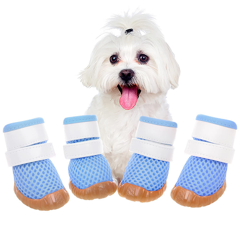 AOFITEE Dog Boots Mesh Puppy Dog Shoes, Lightweight Breathable Dog Booties with Adjustable Straps and Rugged Anti-Slip Sole, All Season Outdoor Pet Paw Protector for Walking Running Hiking X-Small for Small Puppy Blue - PawsPlanet Australia
