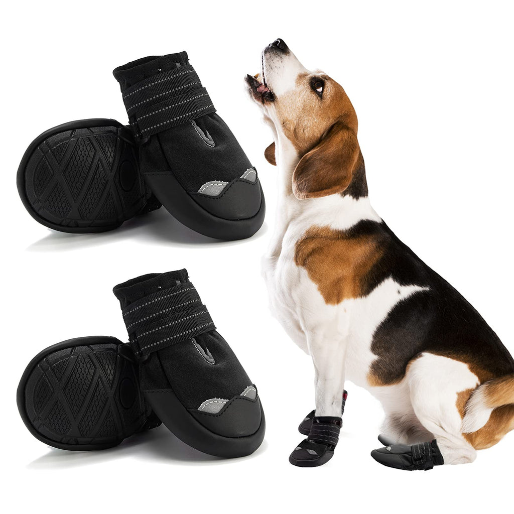 AOKOWN 4 Pcs Dog Boots, Reflective Mesh Waterproof Dog Boots/Pet Rain Boots/Dog Outdoor Shoes, for Medium and Large Dogs, Outdoor Paw Guard Reflective Fastening Strap Dog Boots Size 1（2.75*1.95/L*W) Black - PawsPlanet Australia