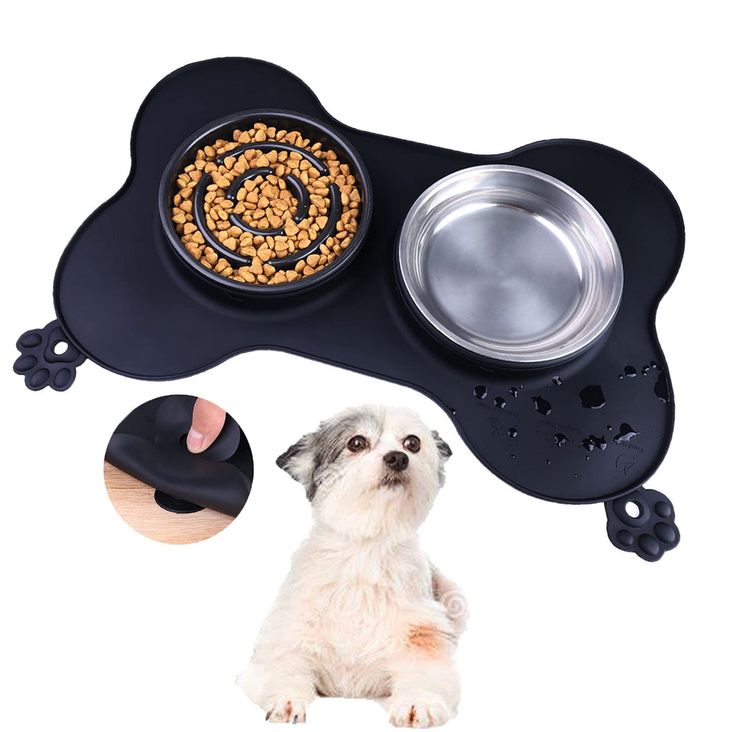 Arcwares Dog Bowl, Large Slow Feeder Dog Bowls,3 in 1 Dog Water Bowls with No Spill Non-Skid Silicone Mat, Black - PawsPlanet Australia