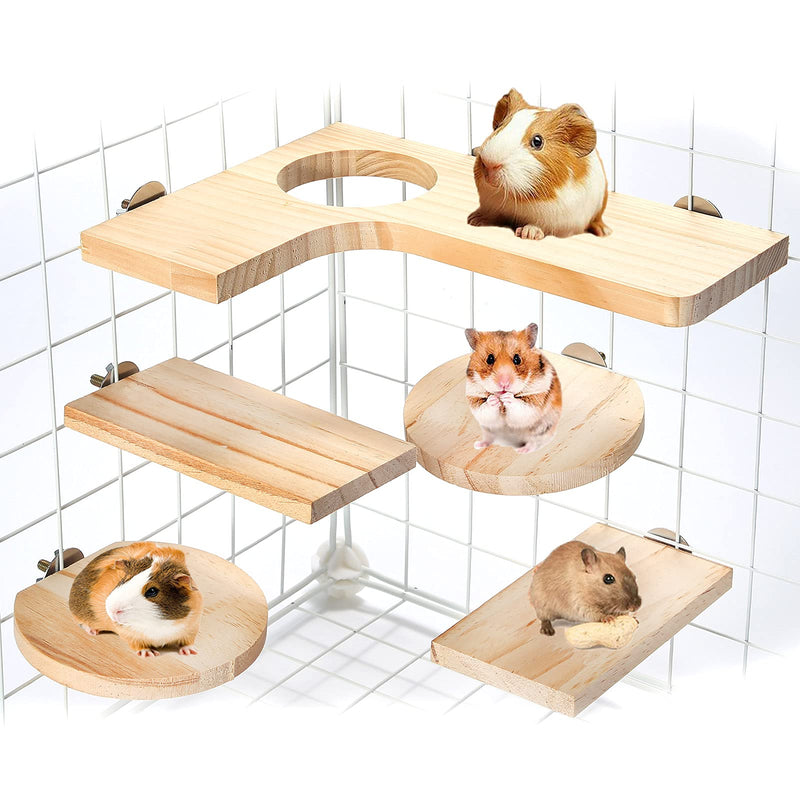 5Pcs Hamster Cage Platform Wooden Accessories Chinchilla L-Shaped Round Hole Playing platform, Non-Toxic Wooden Pedal Toys Provide a Habitat for Small Animal & Birds, Suit Able for Squirrel Gerbil style1 - PawsPlanet Australia