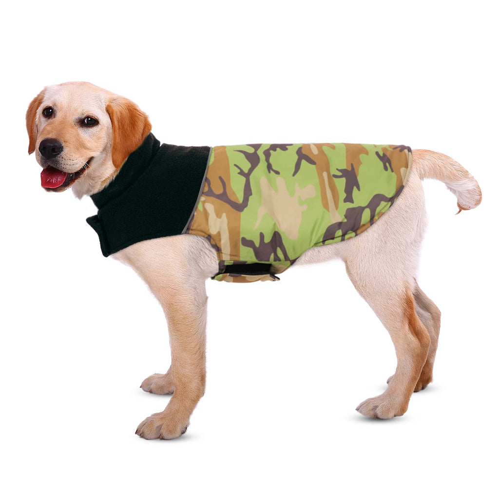 Queenmore Warm Dog Jacket, Reversible Dog Winter Coat, Waterproof Dog Clothes, Reflective Camouflage Dog Jacket for Cold Weather, for Small Medium Large Dogs X-Small Dark Green - PawsPlanet Australia