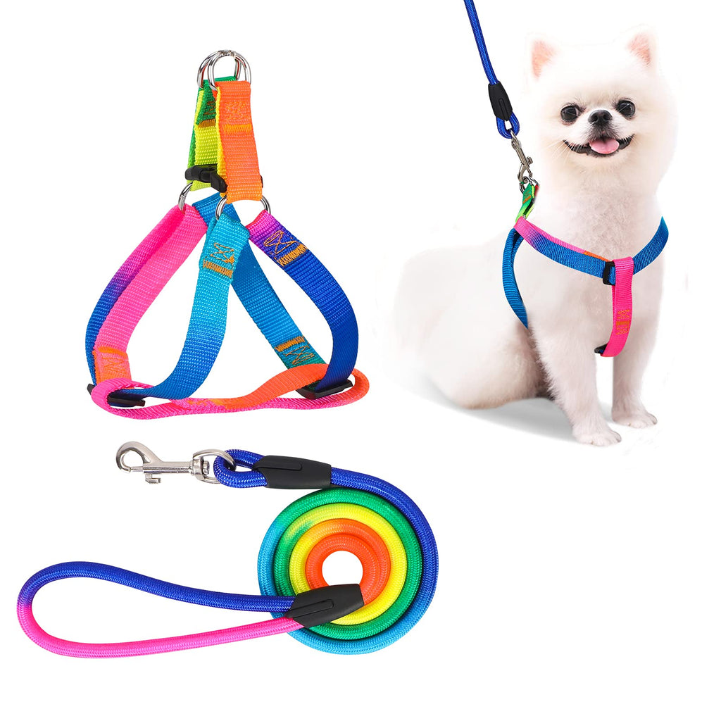 Classycoo Dog Harness Leash Set,Adjustable Heavy Duty Walking Harnesses Leash with Padded Handle in Puppy Basic Harness for Small Medium Large Dogs-Rainbow Rainbow - PawsPlanet Australia