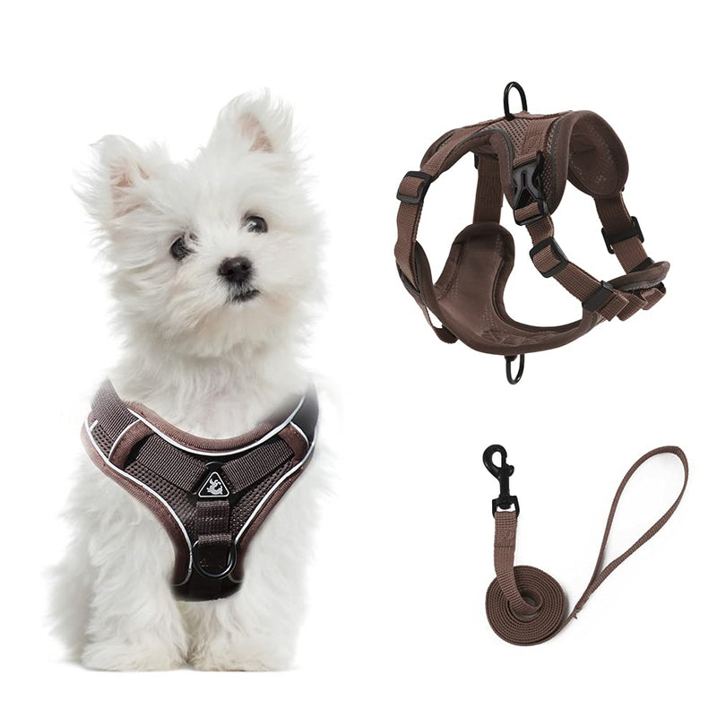 Sheripet Dog Cat Harness,Ajustable No Pull Dog Harness for Small Medium Dogs,Reflective Dog Vest Harness with Leash- No Pull Training, Size Adjustable and Non Choke S Coffee - PawsPlanet Australia