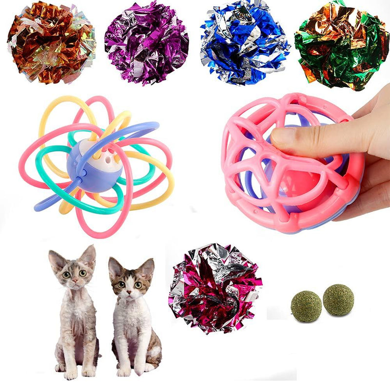 Cat Ball Toy, Crinkle Balls & Catnip Ball Soft Non-Toxic Silicone Material Made Chew Toys Plastic Noisy Cat Toy Balls with Bell Kitten Chase Toy, Funny Combination Gift for Indoor Cat Toys - PawsPlanet Australia