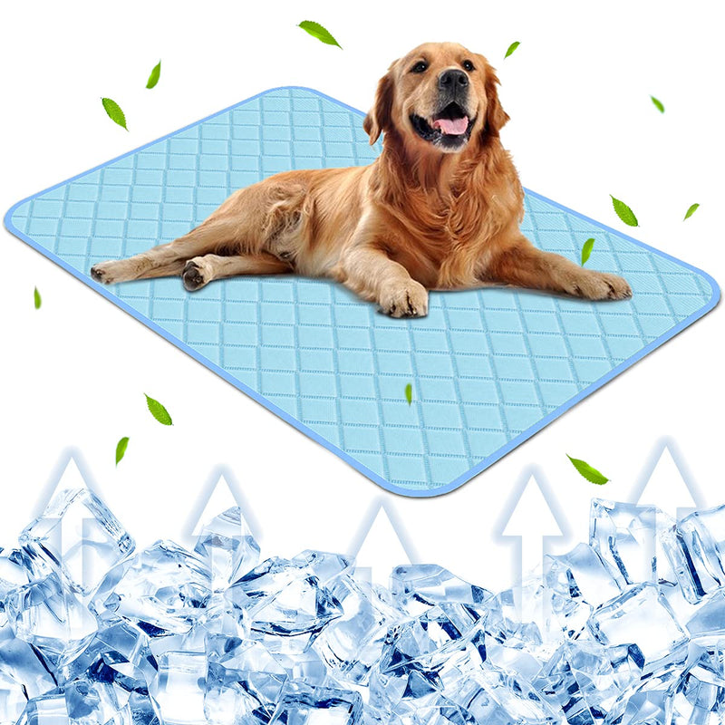 Dog Cooling Mat Large Washable Pet Self Cooling Pad, Ice Silk Summer Bed for Dogs & Cats, Pee Pad Leakproof Non-Slip Sleep Blanket Blue 36"×22" - PawsPlanet Australia